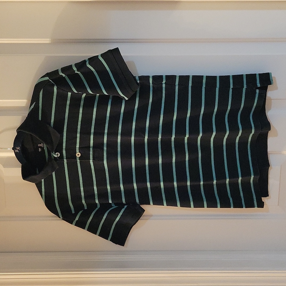 Gap navy and green mens striped polo medium